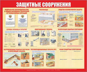 С58 Стенд защитные сооружения (1200х1000 мм, пластик ПВХ 3 мм, алюминиевый багет золотого цвета) - Стенды - Стенды по гражданской обороне и чрезвычайным ситуациям - Магазин охраны труда ohranatruda-shop.ru